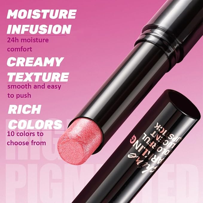 Pink Metallic Lipstick for Women,Lightweight Comfortable Non-Drying Shimmer Frosted Lipstick,Glitter Lip Gloss Stain Long Lasting Waterproof Smudge Proof 24 Hour Full Coverage Lip Makeup,Vegan