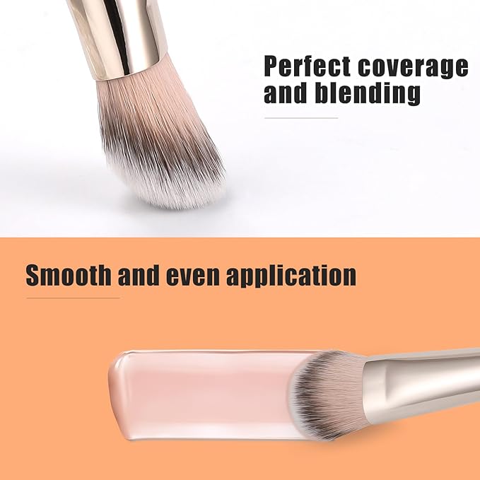 TEOYALL Flat Angled Brushes, Flawless Foundation Brush Under Eye Concealer Brush Bronzer Brush with Liquid Cream Powder