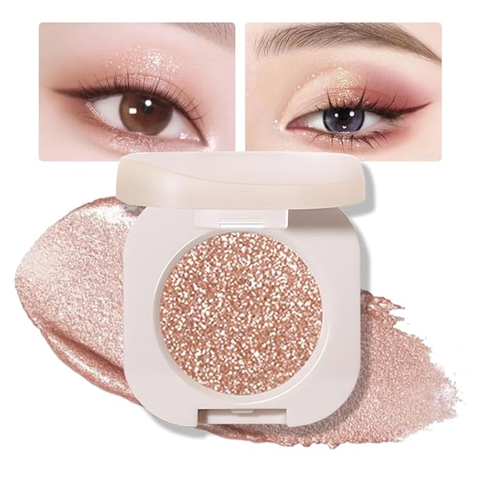 Single Nude Rose Gold Shimmer Eyeshadow,Monochrome Eye Shadow,Apply Make Up Easily,Glitter Single Eyeshadows 24 Hour Eye Makeup Longwear Waterproof