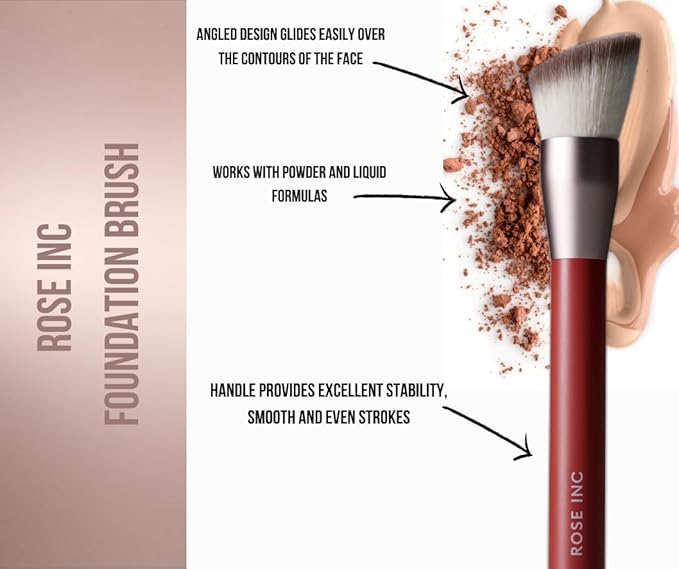 Rose Inc Number 3 Foundation Brush - Angled Vegan Brush for Seamless Blending and Natural Finish