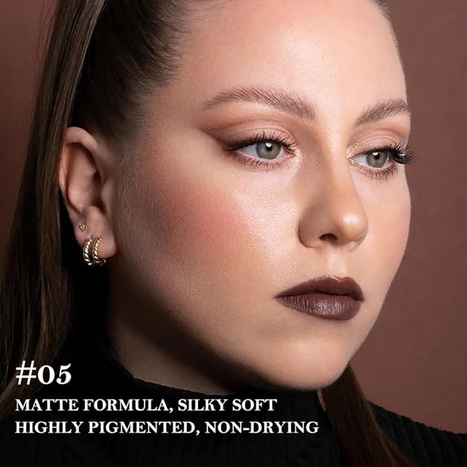 BINGBRUSH 2-in-1 Gradient Dark Brown Lip Liner & Lipstick Combo,Matte Longwear Waterproof Lip Pencil with Cone Tip,Smudge Proof Crayon for Flawless Ombre Contour,Women's Long Lasting Makeup Set