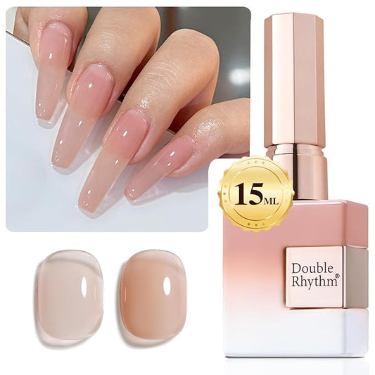 Double Rhythm 15 ML Gel Polish Pure Sheer Same Color Same Bottle Soak Off Gel Polish Nail Art Manicure Salon DIY at Home for Women (Jelly Nude-A1368)