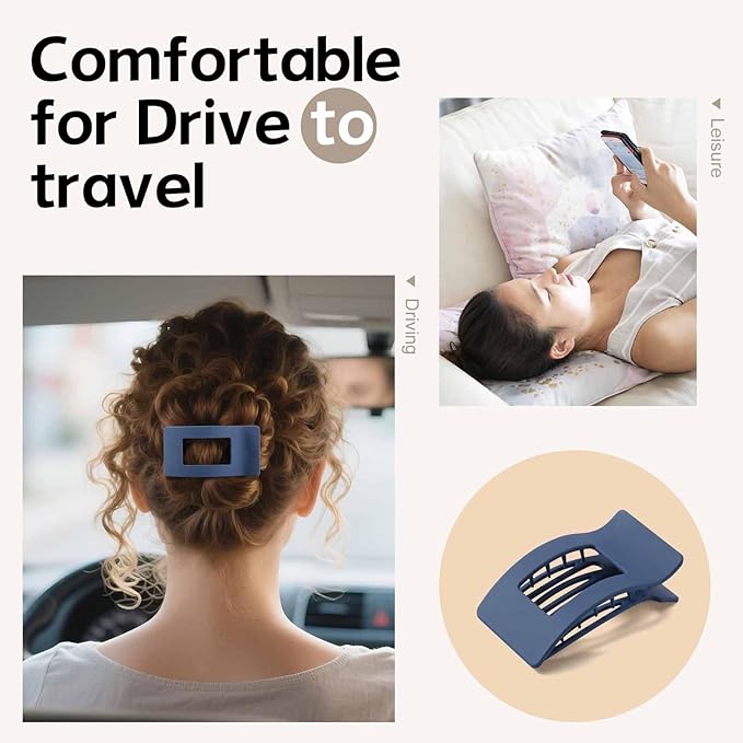 8 Pack French Flat Hair Clips for Women – Large Matte No-Slip Claw Barrettes for Thick & Thin Hair, Strong Hold Styling Accessories (Blue)