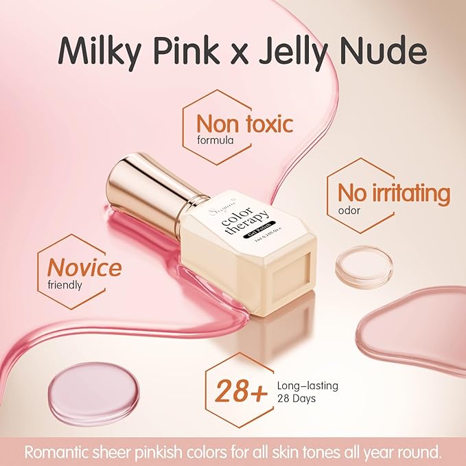 Milky White Jelly Nude Gel Nail Polish Set, 6 Transparent Colors Sheer Pink Gel Nail Kit for Salon and Nail Art DIY at Home