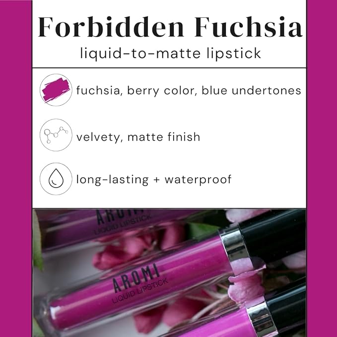Aromi Matte Liquid Lipstick | Long-Lasting, Purple Magenta Lip Color for Women, Waterproof, Mulberry Wine Shade, (Forbidden Fuchsia)
