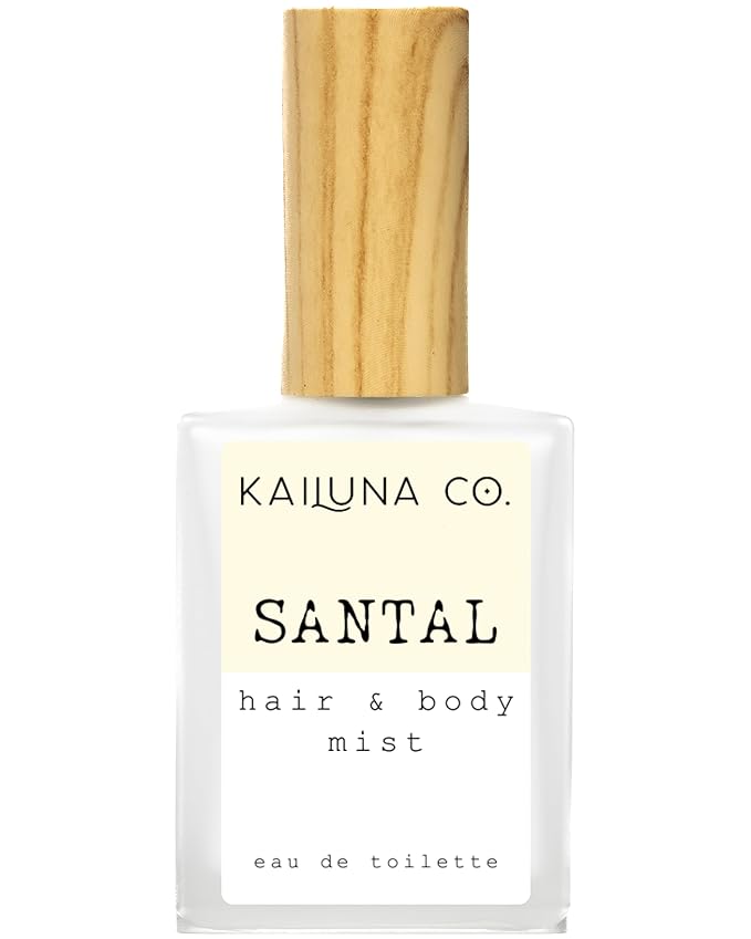 Santal Natural Hair & Body Mist Spray, Pure Essential and Fragrance Oils, Alcohol-Free, Handmade in California, 0.5Fl Oz