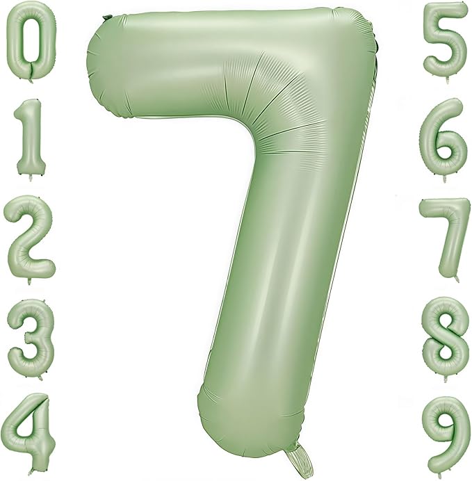 Sage Green 7 Number Balloon,Olive Green 7 Balloons 40 Inch Large Helium Foil Mylar Birthday Balloons for Boy Girl Baby Shower Birthday Jungle Party Decorations