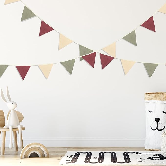 VitalCozy 17 ft Pennant Banner Flags, 2 Pcs Nursery Garland Triangle Bunting Flag Double Side Baby Banner for Boho Decor Baby Shower Birthday Wedding Party Event, Each 8.5 ft(Rustic Colors)
