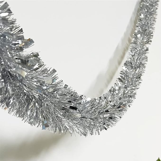 25 ft Long Roll Silver Tinsel Twist Garland, Shiny Metallic Foil Decorations for Parade Floats, Halloween, Christmas Eve, New Year Parties (4" x 25' roll, Silver)