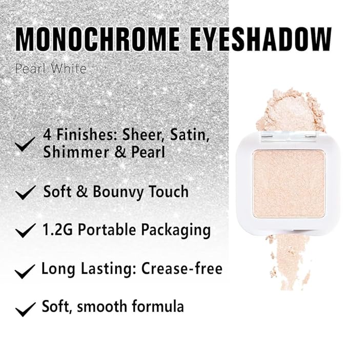 Kaely Pressed Single Eyeshadow Makeup, Pearl White Glitter Highly Pigmented Monochrome Eye Shadow Palette, Waterproof Neutral Powder Mini Eyeshadow, sombras para ojos, Lightweight Blendable, 12