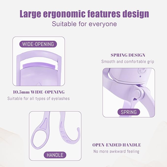 C-Shaped Heated Eyelash Curler Fast Heat Up in 5s - Rechargeable Electric Eyelash Curler for 24H Long Lasting Curls - Safe Anti-Burn Lash Curler Elevate Your Beauty with Stunning Lashes (Purple, L)