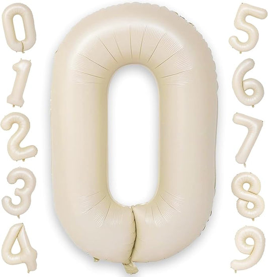 40 Inch Large Cream Numbers Balloons 0-9, Self Inflating White Sand Foil Number 0 Helium Balloon for Boy Girl, Big Beige Digit 0 Balloons for Women Men 30 40 50 60 70 80 100 Birthday Party Decoration