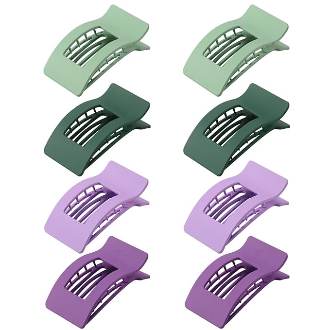 8 Pack French Flat Hair Clips for Women – Large Matte No-Slip Claw Barrettes for Thick & Thin Hair, Strong Hold Styling Accessories (Green and Purple)