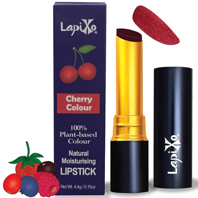 LAPIXO 100% Plant-based Color Lipstick, Unique Formula, Natural + Moisturizing | Non-Toxic, All Food Ingredients, Antioxidant-rich, Natural Matte Vibrant Color, 4.4g/0.15oz (Cherry color)