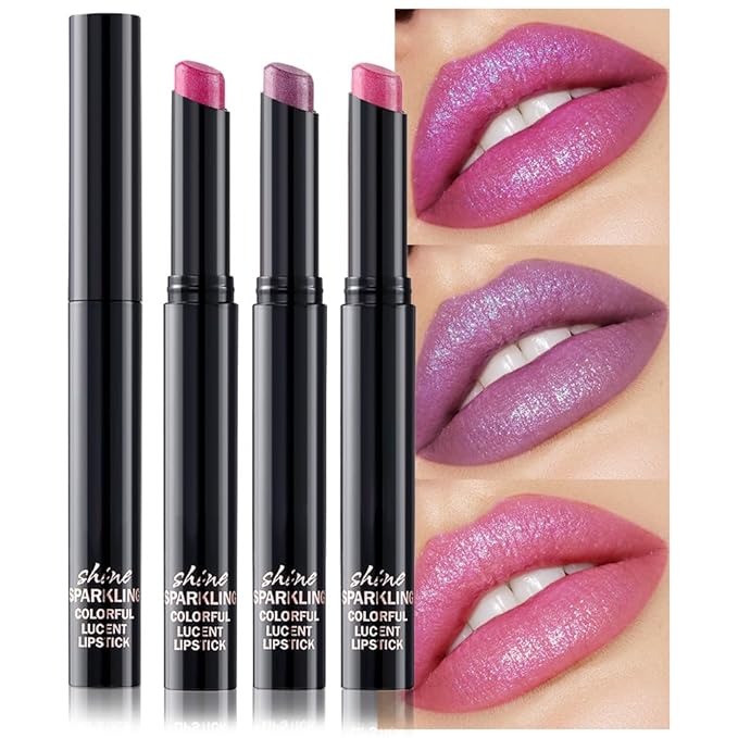 3Pcs Lavender Purple Mauve Pink Metallic Lipstick for Women,Lightweight Non-Drying Shimmer Frosted Lipstick,Glitter Lip Gloss Long Lasting Waterproof Smudge Proof 24 Hour Full Coverage Lip Makeup