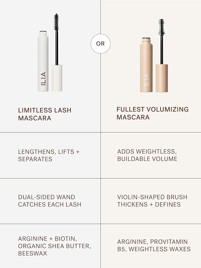 ILIA - Limitless Lash Mascara | Lightweight, Nourishing, Lengthening, Lifting | Flake + Smudge-Resistant | Non-Toxic, Cruelty-Free, Ophthalmologist-Tested, Safe For Sensitive Eyes (Soft Black)