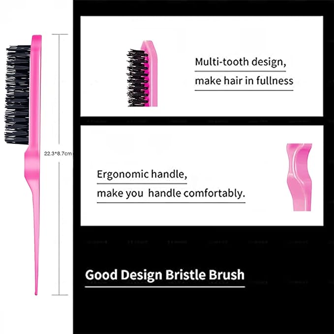 8 Pieces Styling Comb Set - Teasing Brush, Rat Tail Comb, Edge Brush for Slicking and Combing Hair for Women (Pink)