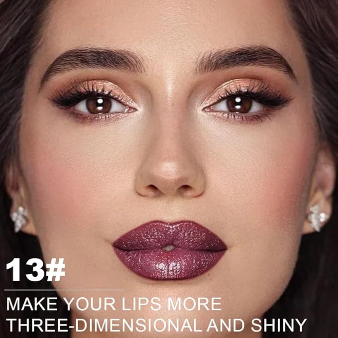 Dark Wine Red Metallic Lipstick for Women,Lightweight Non-Drying Shimmer Frosted Lipsticks,Glitter Lip Gloss Stain Long Lasting Waterproof No Smudge Proof No Transfer 12 Hour,Cruelty-Free Makeup