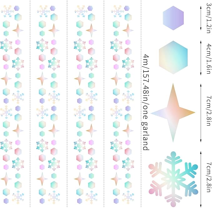 Snowflake-Snow Iridescent-Holographic Christmas Party-Decorations Streamers - 52Ft White Winter Wonderland Frozen Hanging Paper Garland Banner,Birthday Wedding Baby Shower New Year Supplies Hugtmr