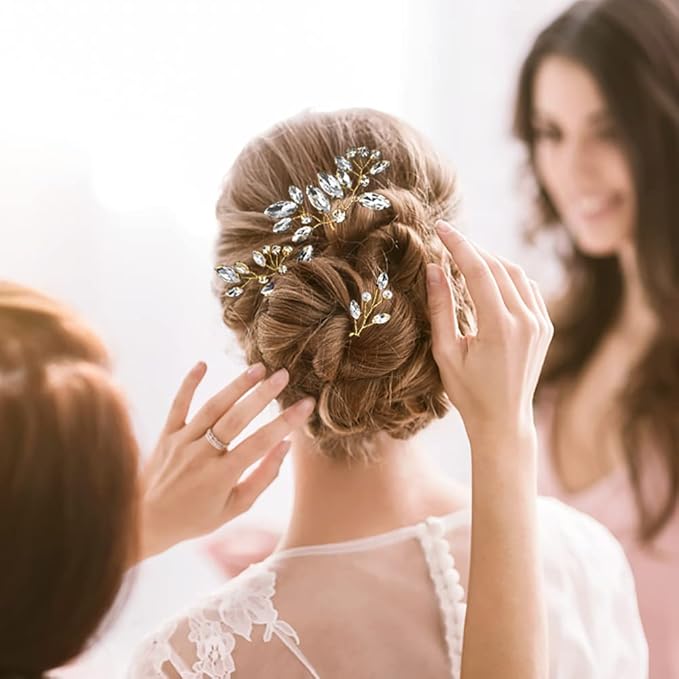 6 Pieces Bride Hair Pins Rhinestones Gold Hair Accessories for Women Crystal Wedding Hair Piece for Bride Women Girls Bridesmaids (Gold)