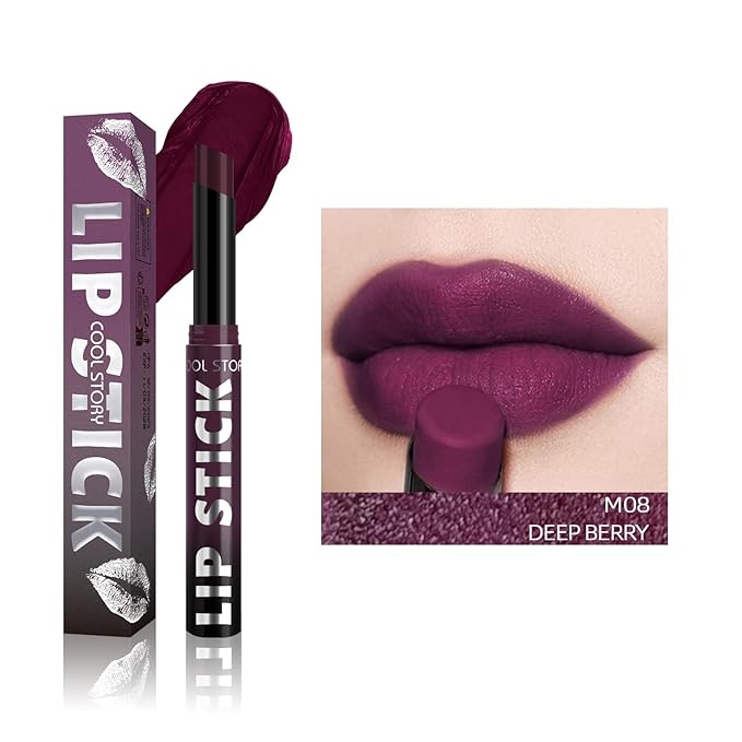 COOL STORY Matte Lipstick Lightweight Blurring Formula with High Impact Pigment, Long-lasting, 0.07 oz (Deep Berry)