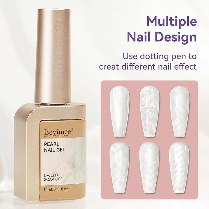 Pearl Gel Nail Polish 12ml Pearl White Mermaid Iridescent Gel Polish Chrome Aurora Nail Drawing Swirl Shell Thread Effect Pearlescent Nail Polish Soak Off UV LED Nail Art Salon Home DIY