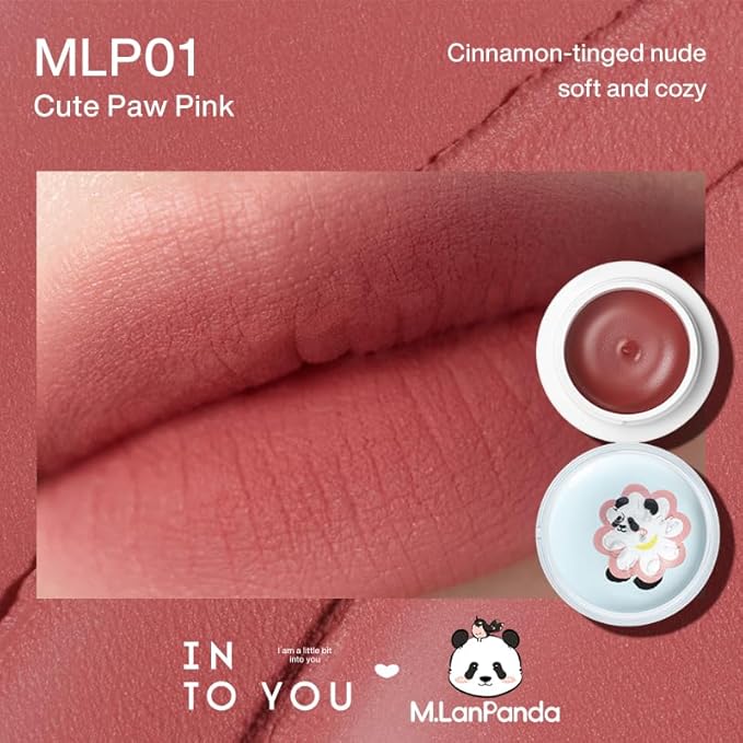 INTO YOU x M.Lan Panda Matte Liquid Lipstick for Women, Canned Long Lasting Pink Lipstick Waterproof with Lip Brush, No Transfer, High Pigmented with Lightweight Lip Mud Texture, MLP01