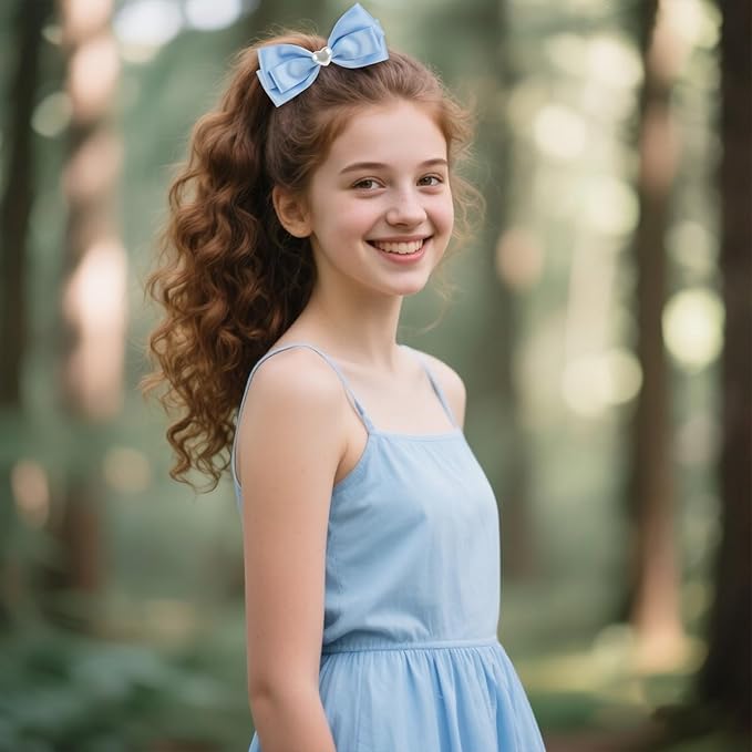 2pcs blue hair bows for girls, cute bow hair clips for women, blue bow with alligator clip, christmas and valentines hair bows, hair accessories for girls