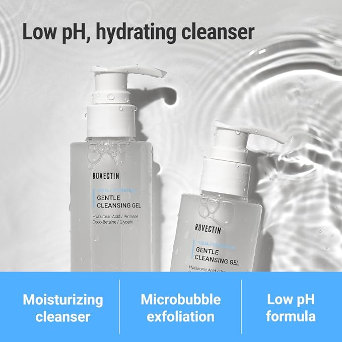 ROVECTIN Aqua Cleansing Gel (Conditioning Cleanser) Hydrating pH Balanced Facial Wash for Sensitive, Dry Skin | No Stripping, Fragrance-Free | Vegan, Korean Skincare (5.9 fl. oz)