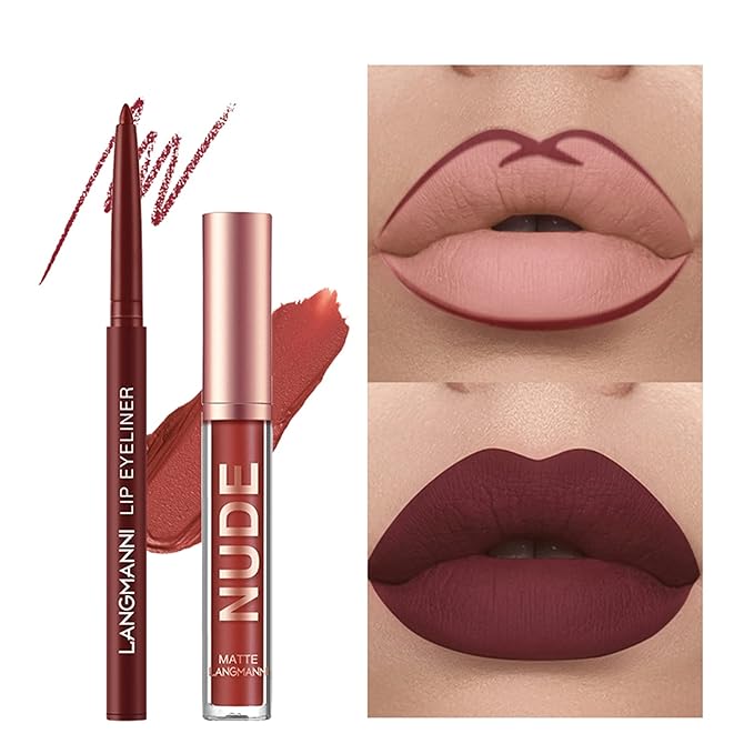 BestLand 6Pcs Matte Liquid Lipstick and Lip Liner Set, Non-Stick Cup Not Fade Waterproof 24 Hour Lip Gloss Nude Brown Lip Liner Pencil for Women, labiales mate 24 horas originales (Set C)