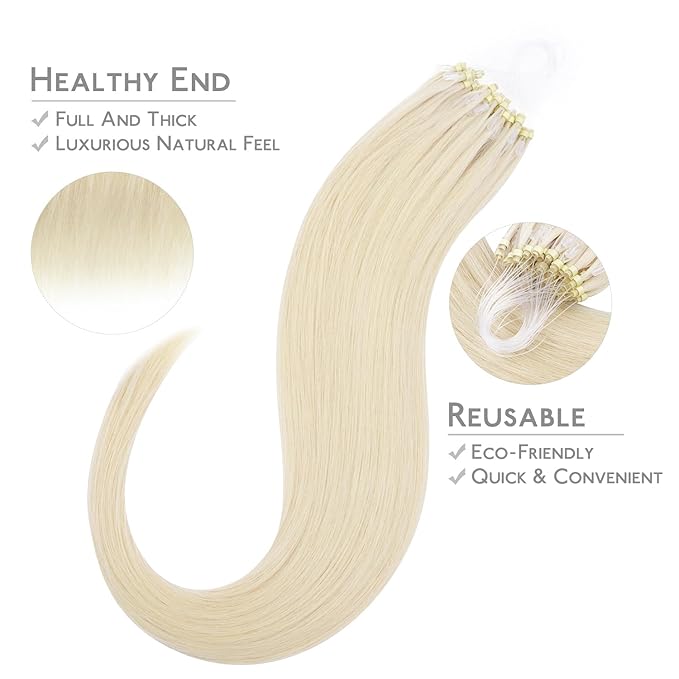 WENNALIFE Microlink Hair Extensions Human Hair, 50g 50s 18 Inch Platinum Blonde Remy Micro Bead Hair Extensions Real Human Hair Micro Link Micro Loop Micro Ring Hair Extensions Straight Microlinks
