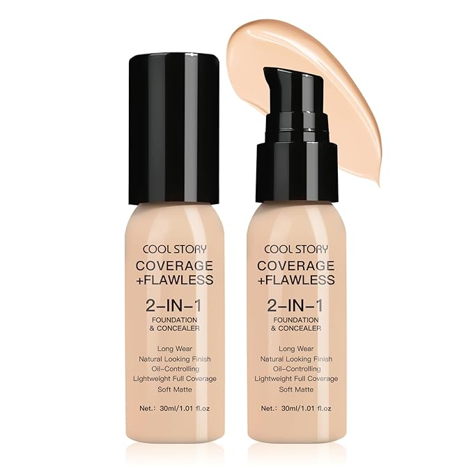 2-in-1 Foundation and Concealer Long Wear Natural Matte Finish Lightweight Coverage (Light)