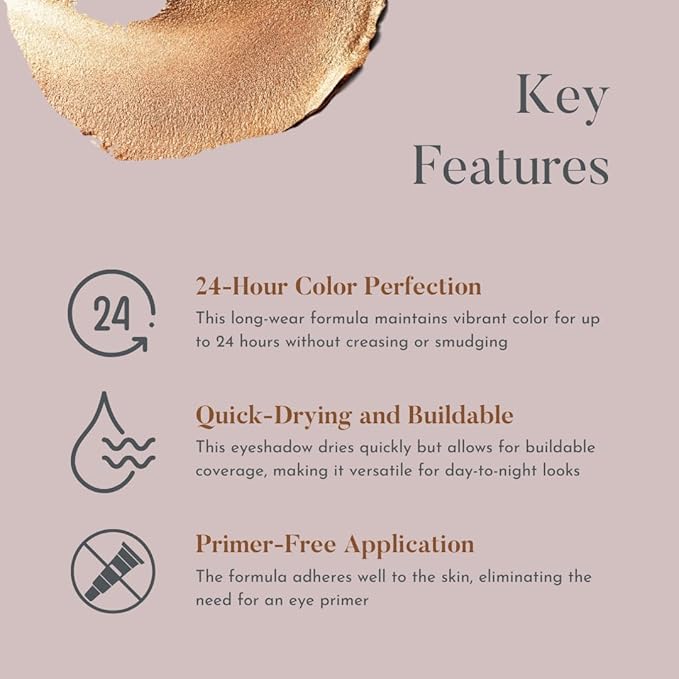 dome BEAUTY Eye Jewels 24-Hour Eye Shadow Vegan, Cruelty-Free Long-Lasting Cream Eyeshadow, Radiant Finish Eye Makeup for All Skin Tones, Easy-to-Blend, Smudge-Proof, 24k Gold .15 fl oz