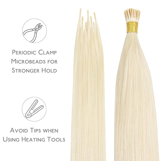 WENNALIFE I Tip Hair Extensions Human Hair, 50g 50s 20 Inch Platinum Blonde Remy Itip Human Hair Extensions Invisible Itips Straight I Tips Fusion Extensions Real Human Hair