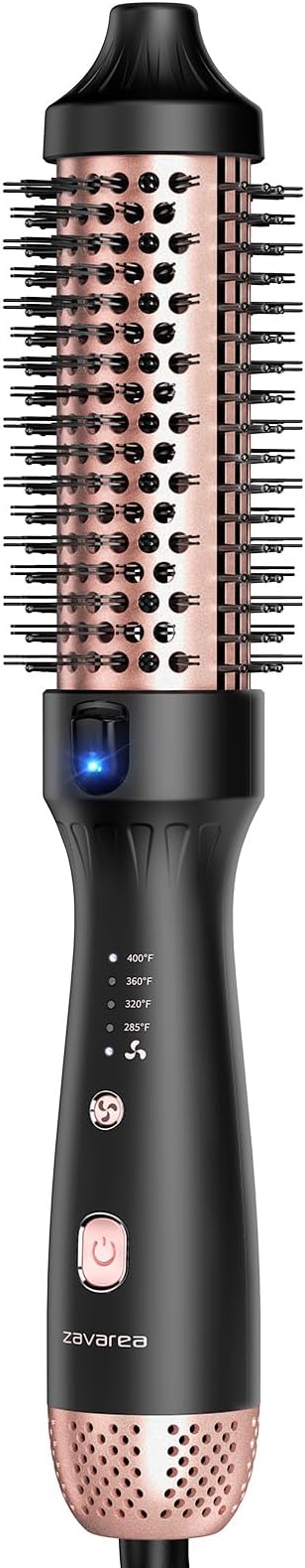 Zavarea Thermal Brush, 1.5 Inch Heated Round Brush for Blowout Look, Hot Styler with 800M Negative Ions & Ceramic for Less Damage & Frizz, Boosts Shine & Easy to Use, Dual Voltage, Elegant Black