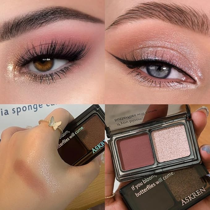 AMY'S DIARY 2 Color Mauve Rose matte +Champagne Pink Shimmer Eyeshadow Palette – Shimmer matte Rose Pink eye shadow for Eye Makeup, Long-Lasting & Highly Pigmented, Vegan & Cruelty-Free