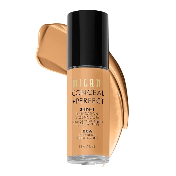 Milani Conceal + Perfect 2-in-1 Foundation + Concealer for a Flawless Complexion, Under Eye Corrector, Cover Redness and Imperfections, Waterproof and Sweatproof - Deep Beige