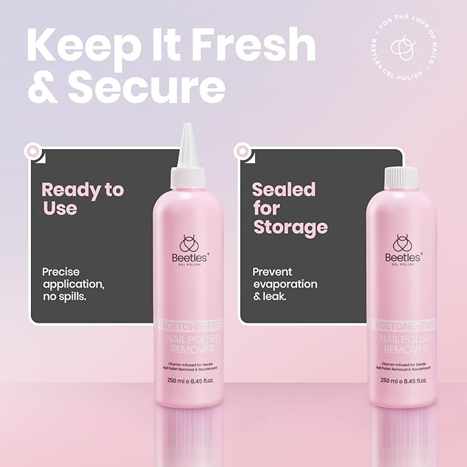 Beetles Non Acetone Nail Polish Remover - 8.45Fl Oz/250ML Nourishing Formula Acetone Free Nail Polish Remover - Non-Drying - Professional Quick and Gentle Removal for Natural Damaged Nails