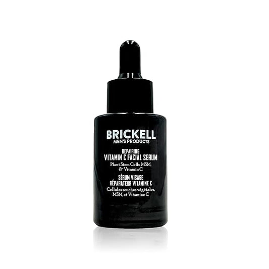 Brickell Men's Anti Aging Vitamin C Serum For Face, Repairing Night Facial Serum for Men, Natural and Organic Hyaluronic Acid Serum For Face to Diminish Wrinkles and Reduce Redness, 1 Ounce, Scented
