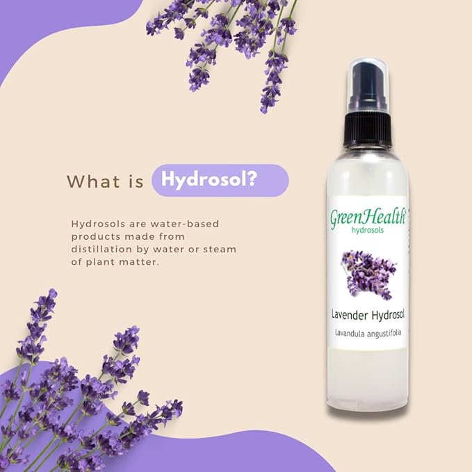 GreenHealth Lavender Hydrosol (Floral Water) - 4 fl oz Plastic Bottle w/Black Spray Cap
