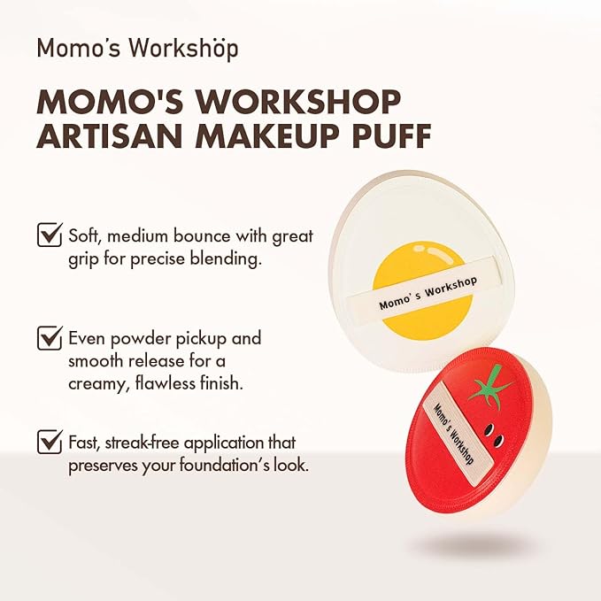 Sun Egg Makeup Sponge Puff & Tomato Makeup Sponge Set - 2PC Medium Bounce Rubycell Foundation Puffs for Creamy Finish, Quick Blending, Comfortable for All Skin Types & Storage Case