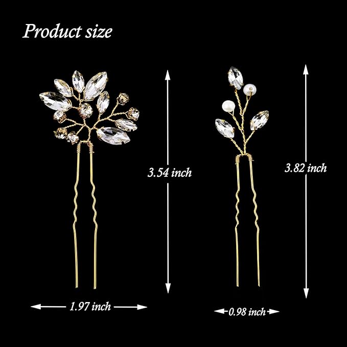 6 Pieces Bride Hair Pins Rhinestones Gold Hair Accessories for Women Crystal Wedding Hair Piece for Bride Women Girls Bridesmaids (Gold)