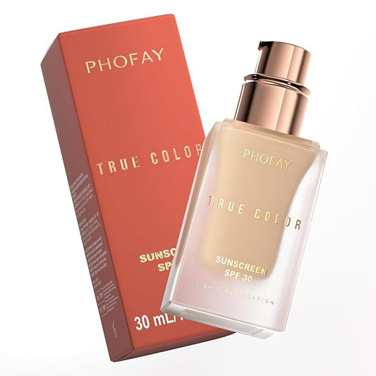 PHOFAY Matte Sunscreen Liquid Foundation SPF 30 (1.02 fl oz) - Long-Wearing Oil-Control, Concealing & Non-Greasy Buildable Coverage, Suitable for Most Skin Types, Daily & Outdoor Use (03#)