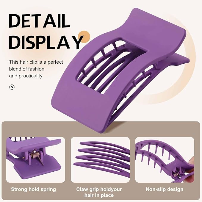 8 Pack French Flat Hair Clips for Women – Large Matte No-Slip Claw Barrettes for Thick & Thin Hair, Strong Hold Styling Accessories (Green and Purple)