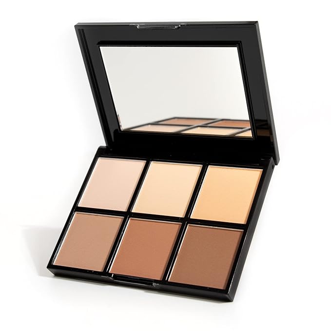 Palladio Definer Contour and Highlight Palette, Perfect for Sculpting Facial Features, Blendable Satin Finish Colors, 6 shades for Contouring and Highlighting, Compact Powder with Mirror