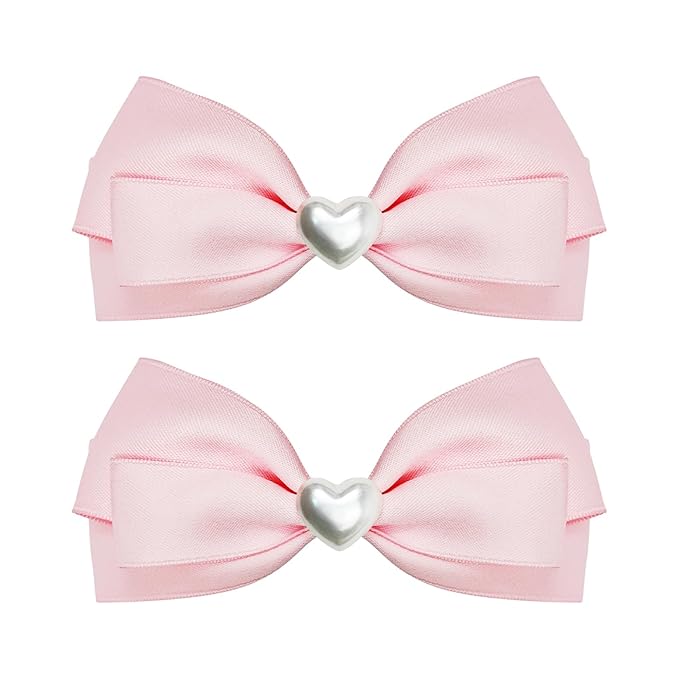 2pcs Pink hair bows for girls, cute bow hair clips for women, light pink hair bow with alligator hair clip, christmas and valentines hair bows, hair accessories for girls