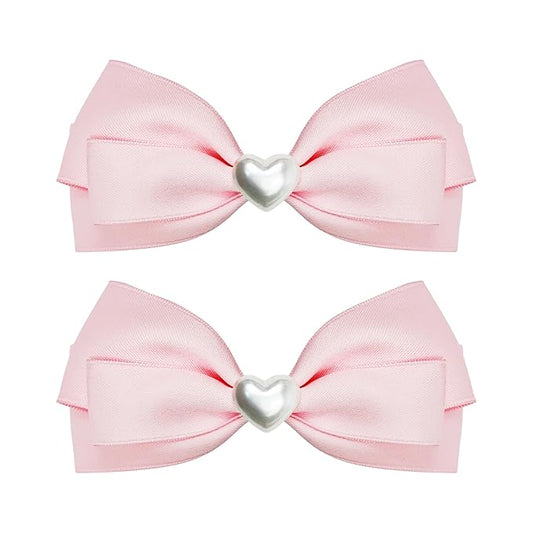 2pcs Pink hair bows for girls, cute bow hair clips for women, light pink hair bow with alligator hair clip, christmas and valentines hair bows, hair accessories for girls