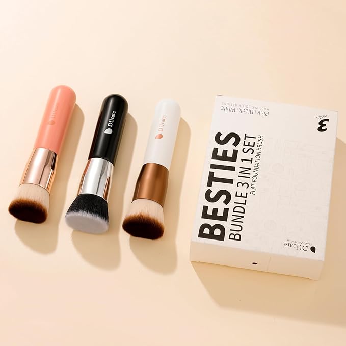 Foundation Brush 3pcs DUcare Flat Top Kabuki Brush Synthetic Professional Makeup Brushes Liquid Blending Mineral Powder Buffing Stippling