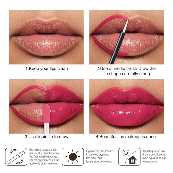 evpct Hot Pink Shiny Longwear No-Budge Liquid Lip Color Lipstick Makeup, Highly Pigmented Color Instant Shine, Waterproof Long Lasting Lipstick for Women, Lip Stain Gloss with Lip Liner Brush, 16#