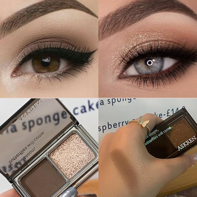 Golden Brown Taupe Two Color Matte Shimmer Glitter Eyeshadow Palette,Eye Shadow Powder Professional Long-Lasting Waterproof Makeup Palette,Easy-To-Apply and Compact for Travel,Vegan & Cruelty-Free